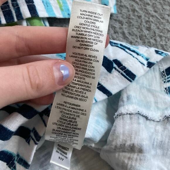 Weekends Chicos Top XL 3 Abstract Art Striped 3/4 Sleeve Green Beach Boho Shirt - Picture 10 of 16